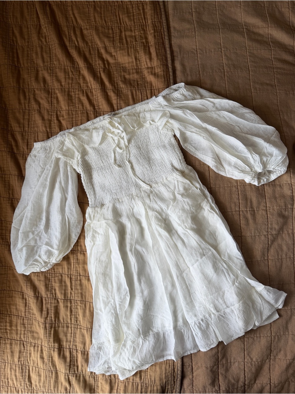 Peach Love California White Smocked Square-Neck or Off The Shoulder Dress - Picture 8 of 9